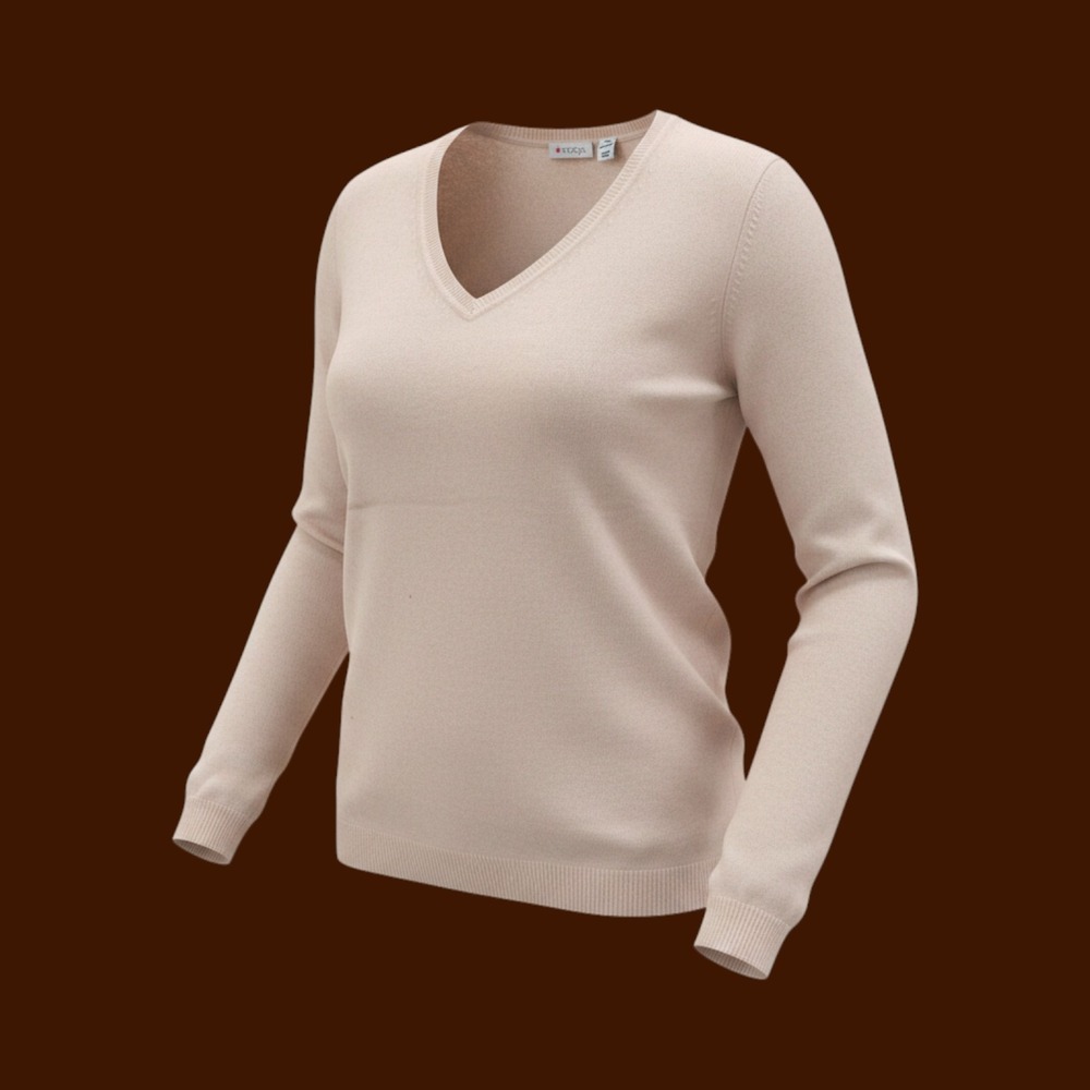 Macy's V-Neck Sweater Womens L Cream Cashmere Long Sleeve Luxury Classic Cozy